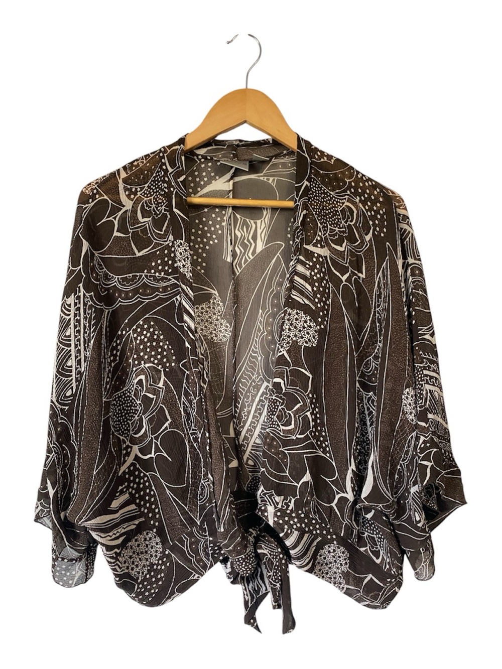 Chico's silk Brown White Printed Tie-Front Shrug size 3 or XL
